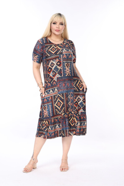 Ethnic Pattern Skirt Frilled Pocket Plus Size Dress - 1