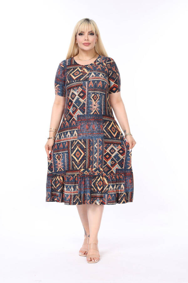 Ethnic Pattern Skirt Frilled Pocket Plus Size Dress - 2