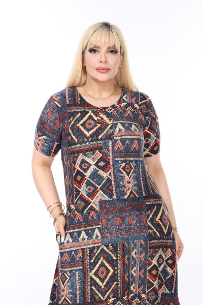 Ethnic Pattern Skirt Frilled Pocket Plus Size Dress - 3