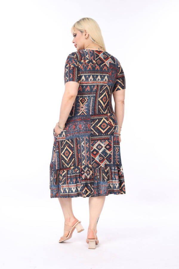 Ethnic Pattern Skirt Frilled Pocket Plus Size Dress - 4