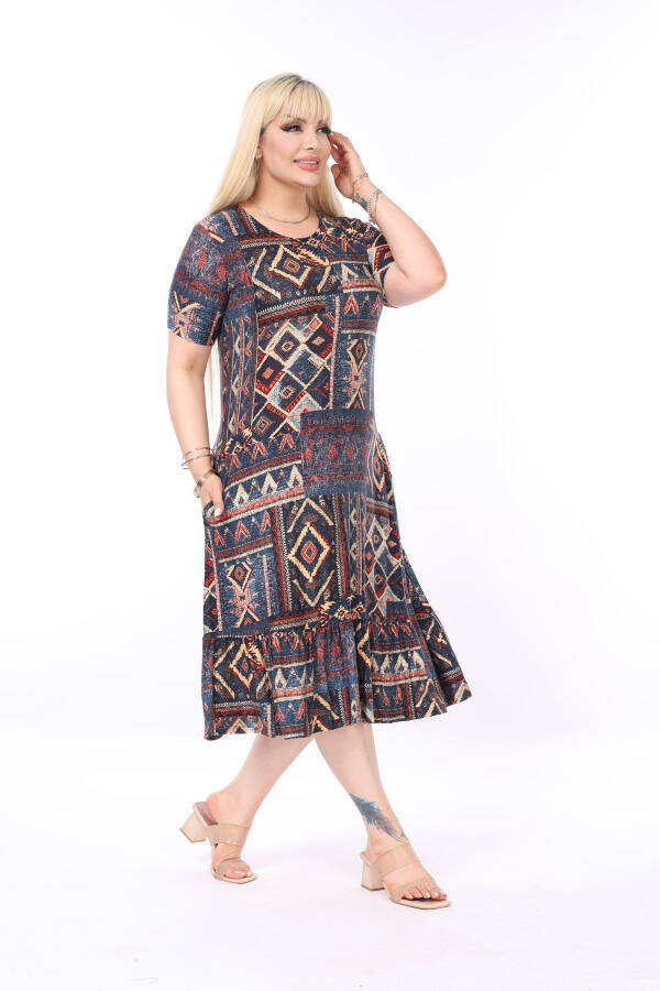 Ethnic Pattern Skirt Frilled Pocket Plus Size Dress - 5