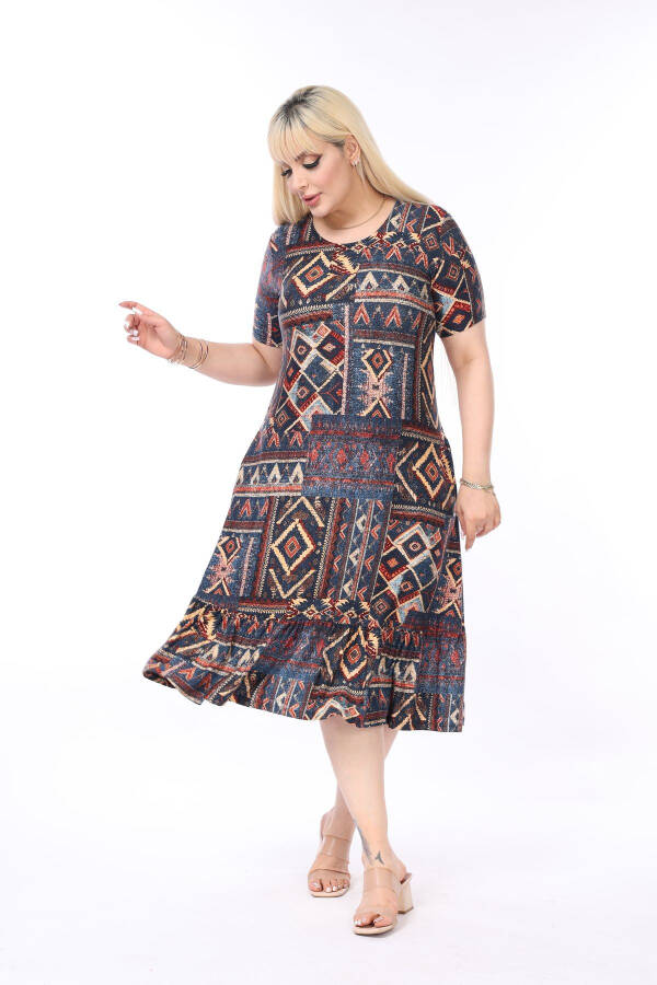 Ethnic Pattern Skirt Frilled Pocket Plus Size Dress - 6