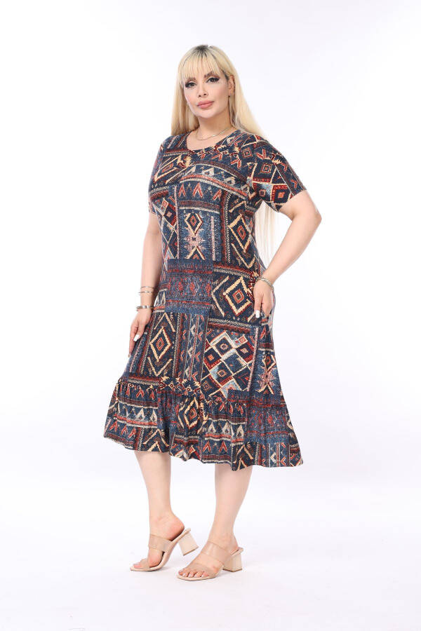 Ethnic Pattern Skirt Frilled Pocket Plus Size Dress - 7