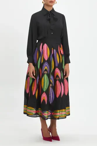 Ethnic Patterned Maxi Length Colorful Black Skirt 40300 - 1