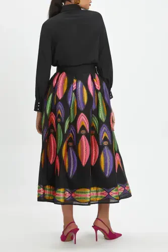 Ethnic Patterned Maxi Length Colorful Black Skirt 40300 - SERPIL (1)