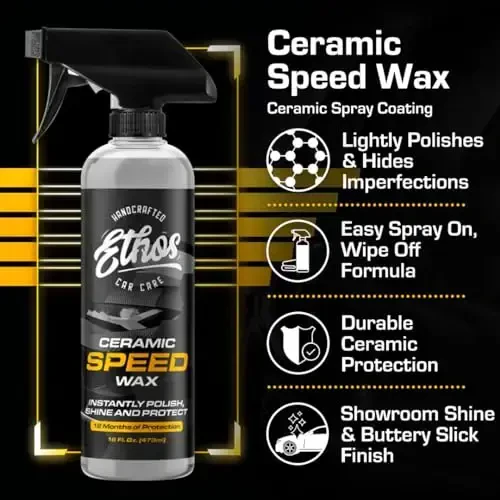 Ethos Ceramic Speed Wax - Avtomobillar uchun seramika qoplamasi - Seramika qoplamali avtomobil mumi spreyi - Seramika avtomobil mumi jilosi Reaktiv Sio2 kopolimerlari bilan ishlab chiqilgan hidrofobik yuqori qatlam jilosi - 2