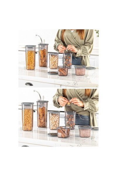 Etiketli 15li Kare Erzak Saklama Kabı Seti 5x(0,55 LİTRE, 1,2 LİTRE, 1,75 LİTRE) Antrasit-Antrasit - 3