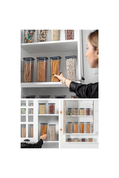 Etiketli 15li Kare Erzak Saklama Kabı Seti 5x(0,55 LİTRE, 1,2 LİTRE, 1,75 LİTRE) Antrasit-Antrasit - 4