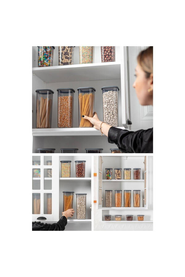 Etiketli 15li Kare Erzak Saklama Kabı Seti 5x(0,55 LİTRE, 1,2 LİTRE, 1,75 LİTRE) Antrasit-Antrasit - 4