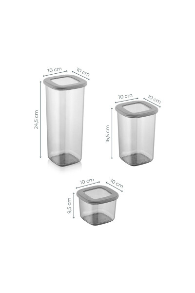 Etiketli 15li Kare Erzak Saklama Kabı Seti 5x(0,55 LİTRE, 1,2 LİTRE, 1,75 LİTRE) Antrasit-Antrasit - 5