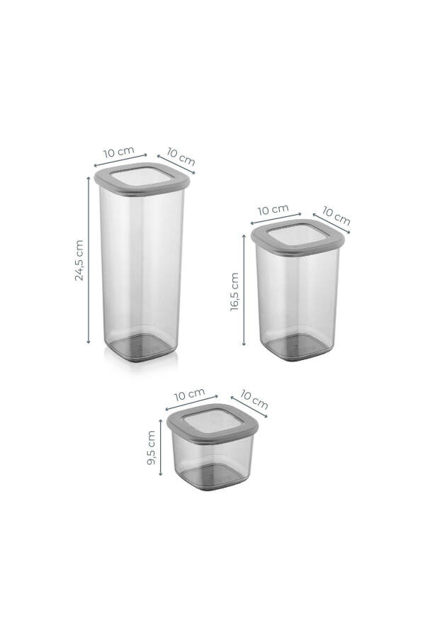 Etiketli 15li Kare Erzak Saklama Kabı Seti 5x(0,55 LİTRE, 1,2 LİTRE, 1,75 LİTRE) Antrasit-Antrasit - 5