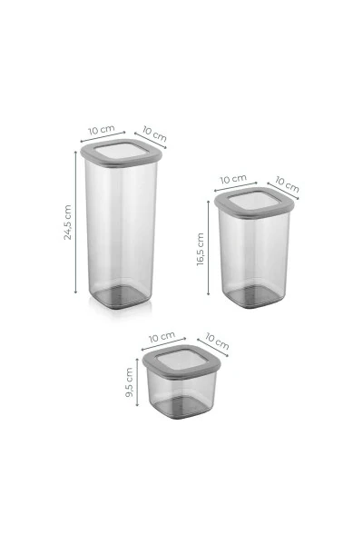 Etiketli 15li Kare Erzak Saklama Kabı Seti 5x(0,55 LİTRE, 1,2 LİTRE, 1,75 LİTRE) Antrasit-Antrasit - 5