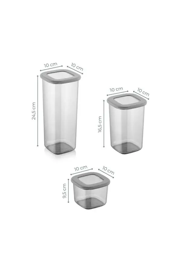 Etiketli 15li Kare Erzak Saklama Kabı Seti 5x(0,55 LİTRE, 1,2 LİTRE, 1,75 LİTRE) Antrasit-Antrasit - 5