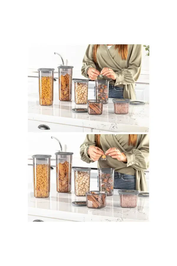 Etiketli 15li Kare Erzak Saklama Kabı Seti 5x(0,55 LİTRE, 1,2 LİTRE, 1,75 LİTRE) Antrasit-Antrasit - 3