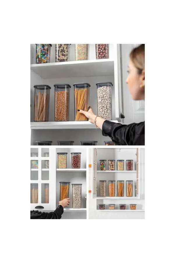 Etiketli 15li Kare Erzak Saklama Kabı Seti 5x(0,55 LİTRE, 1,2 LİTRE, 1,75 LİTRE) Antrasit-Antrasit - 4