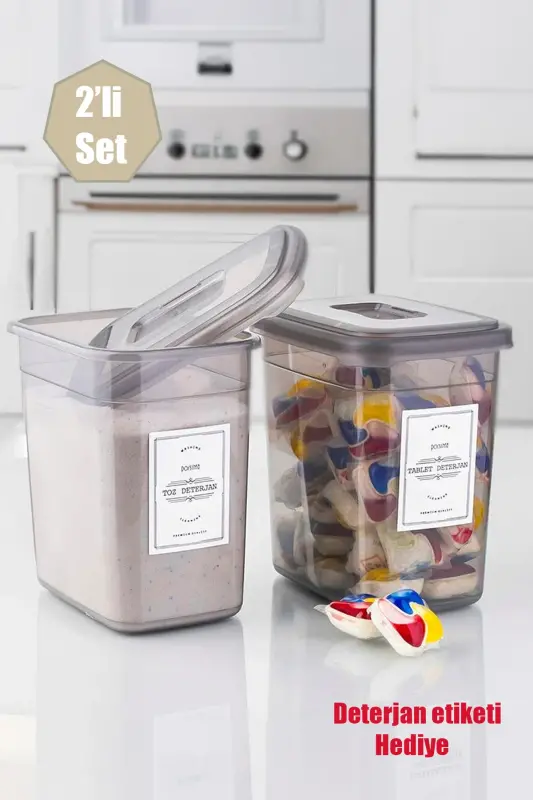 Etiketli 2 Li Çok Amaçlı Toz Ve Tablet Deterjan Saklama Kutusu Kabı Seti 2.1 Lt - PORSIMA