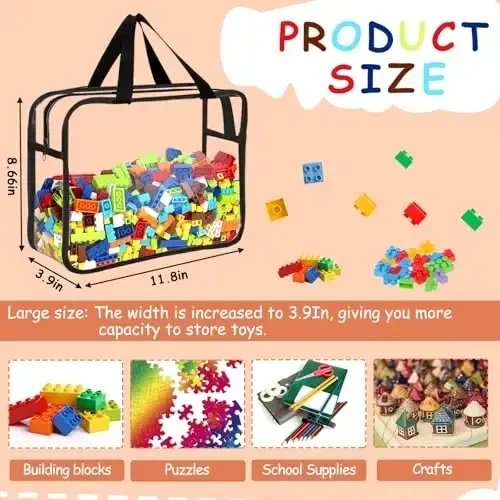 6 Packs Large Toy Storage Bags with Labels, Reusable Clear PVC Board Game Storage, Travel Waterproof Organizer Bags with Zipper for Building Blocks, Puzzle, Kids Books - 2