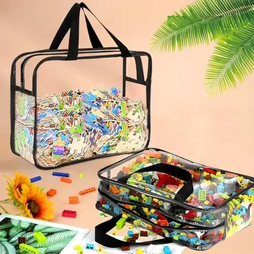 6 Packs Large Toy Storage Bags with Labels, Reusable Clear PVC Board Game Storage, Travel Waterproof Organizer Bags with Zipper for Building Blocks, Puzzle, Kids Books - 4