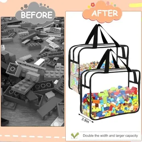 6 Packs Large Toy Storage Bags with Labels, Reusable Clear PVC Board Game Storage, Travel Waterproof Organizer Bags with Zipper for Building Blocks, Puzzle, Kids Books - 5