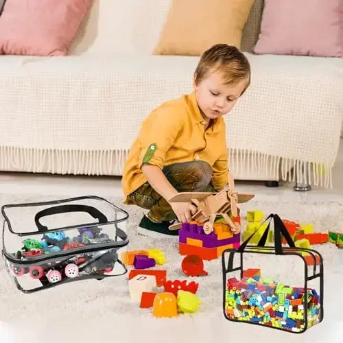 6 Packs Large Toy Storage Bags with Labels, Reusable Clear PVC Board Game Storage, Travel Waterproof Organizer Bags with Zipper for Building Blocks, Puzzle, Kids Books(3 large & 3 Extra Large) - 6