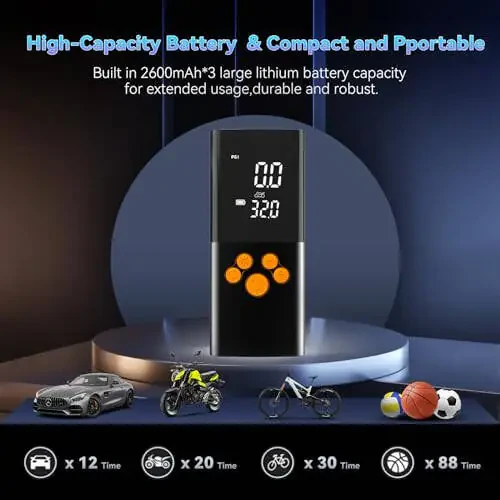 Etitlly Tire Inflator Portable Air Compressor,150PSI Air Pump for Car Tires,7800mAH Battery,3X Faster Inflation Electric Air Pump with Digital Pressure Gauge and Led light,for Car,Motorcycle,Bike,Ball - 4