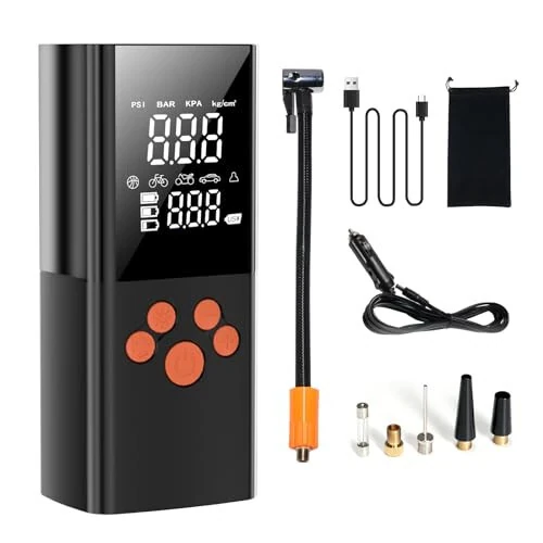 Etitlly Tire Inflator Portable Air Compressor,150PSI Air Pump for Car Tires,7800mAH Battery,3X Faster Inflation Electric Air Pump with Digital Pressure Gauge and Led light,for Car,Motorcycle,Bike,Ball - Etitlly