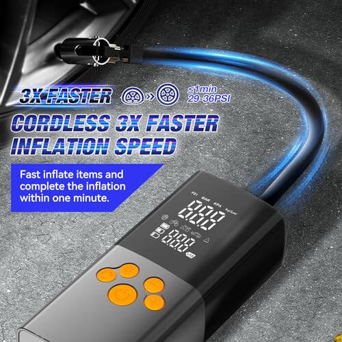 Etitlly Tire Inflator Portable Air Compressor,150PSI Air Pump for Car Tires,7800mAH Battery,3X Faster Inflation Electric Air Pump with Digital Pressure Gauge and Led light,for Car,Motorcycle,Bike,Ball - 3