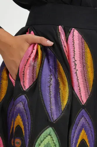 Etnicheskiy naqshli maxi uzun rangli qora yubka 40300 - 3