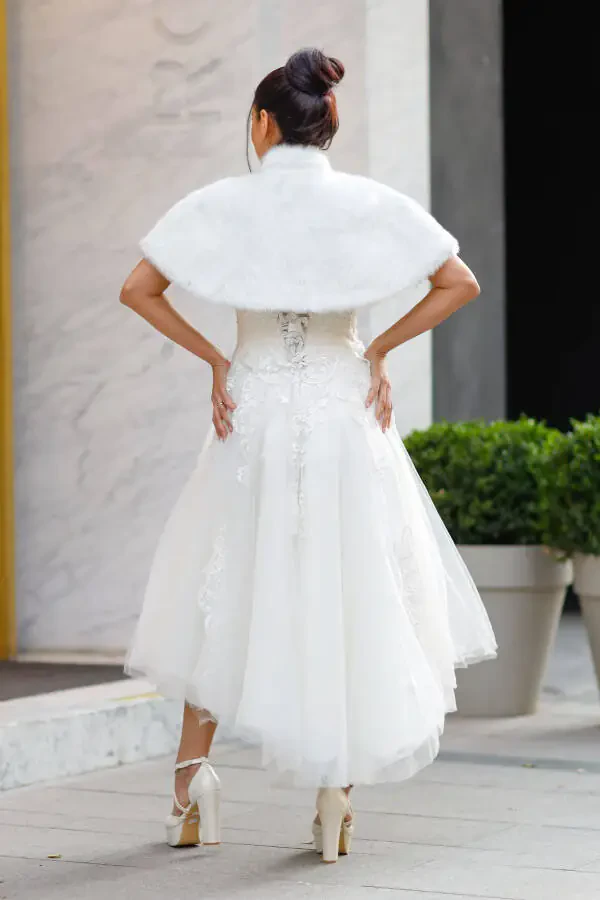 Этоль невесты, мех, куртка, меховая короткая накидка сломанный белый - 3