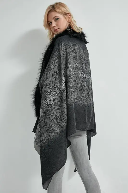 Etro Naqshli Qora Poncho NW11189-3 - 5
