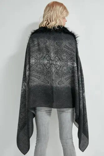 Etro Naqshli Qora Poncho NW11189-3 - 3