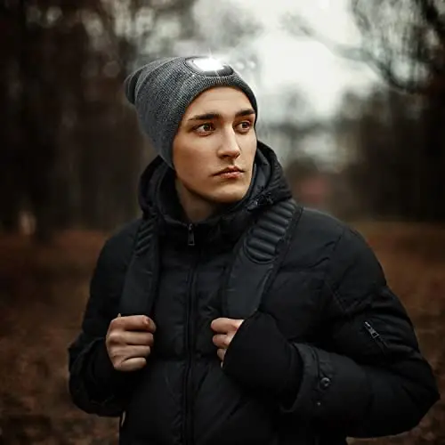 Etsfmoa Unisex Beanie with The Light Gifts for Men Dad Father USB Rechargeable Caps - 4