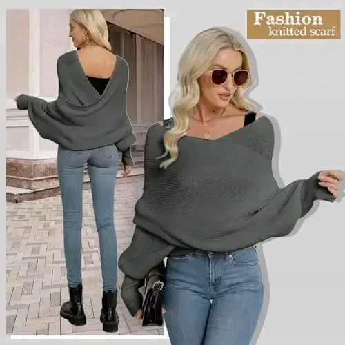 EUBUY Ayollar Kuz-Qish Sharf O'rash yengi bilan, Xonimlar moda bir rangli trikotaj O'rash Sharf trikotaj shol ro'mol yengi bilan - 6