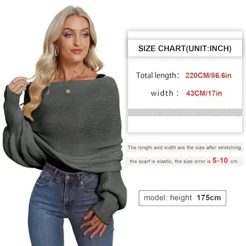 EUBUY Ayollar Kuz-Qish Sharf O'rash yengi bilan, Xonimlar moda bir rangli trikotaj O'rash Sharf trikotaj shol ro'mol yengi bilan - 3