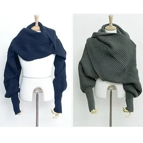 EUBUY Ayollar Kuzgi Qishki Sharf O'rash Yengli, Ayollar Modasi Bir Rangli Trikotaj O'rash Sharf Trikotaj Shol Ro'mol Yengli - 3