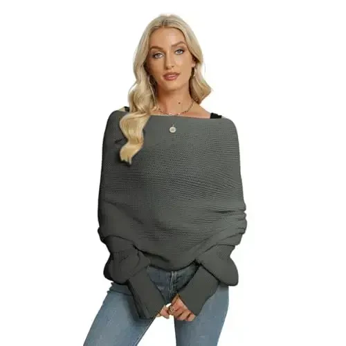 EUBUY Women Autumn Winter Scarf Wrap with Sleeve, Lady Fashion Solid Color Knitted Wrap Scarf Knitted Shawl Cape with Sleeve - 1