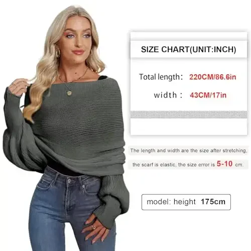 EUBUY Women Autumn Winter Scarf Wrap with Sleeve, Lady Fashion Solid Color Knitted Wrap Scarf Knitted Shawl Cape with Sleeve - 3