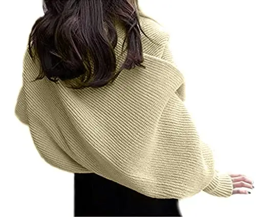 EUBUY Women Autumn Winter Scarf Wrap with Sleeve, Lady Fashion Solid Color Knitted Wrap Scarf Knitted Shawl Cape with Sleeve - 4