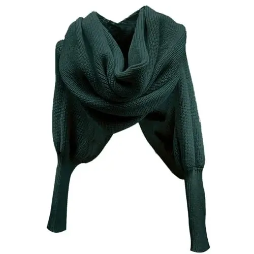 EUBUY Women Autumn Winter Scarf with Sleeve, Warm Knitted Crochet Shawl Sweater Top for Cold Weather - EUBUY (1)