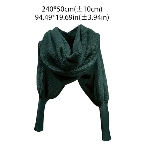 EUBUY Women Autumn Winter Scarf with Sleeve, Warm Knitted Crochet Shawl Sweater Top for Cold Weather - 5