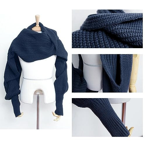 EUBUY Women Autumn Winter Scarf with Sleeve, Warm Knitted Crochet Scarf Wrap Shawl Sweater Top Women Cold Weather Scarf Wrap - 3