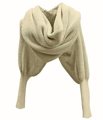 EUBUY Women Autumn Winter Scarf Wrap with Sleeve, Lady Fashion Solid Color Knitted Wrap Scarf Knitted Shawl Cape with Sleeve - 4