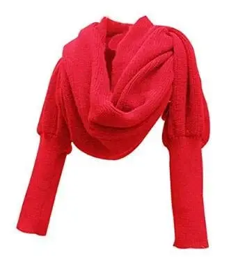 EUBUY Women Autumn Winter Scarf Wrap with Sleeve, Lady Fashion Solid Color Knitted Wrap Scarf Knitted Shawl Cape with Sleeve - 1