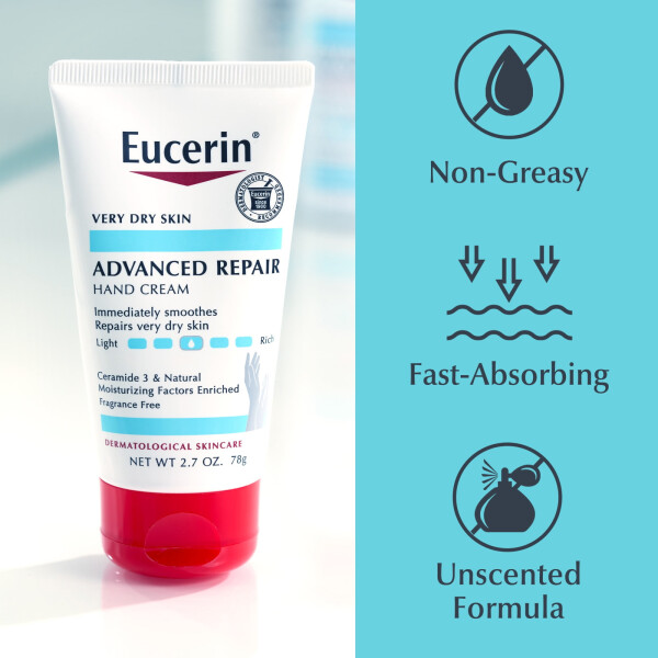 Eucerin Advanced Repair Hand Cream, Fragrance Free, 2.7 oz Tube - 9