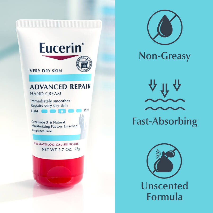 Eucerin Advanced Repair Hand Cream, Fragrance Free, 2.7 oz Tube - 9