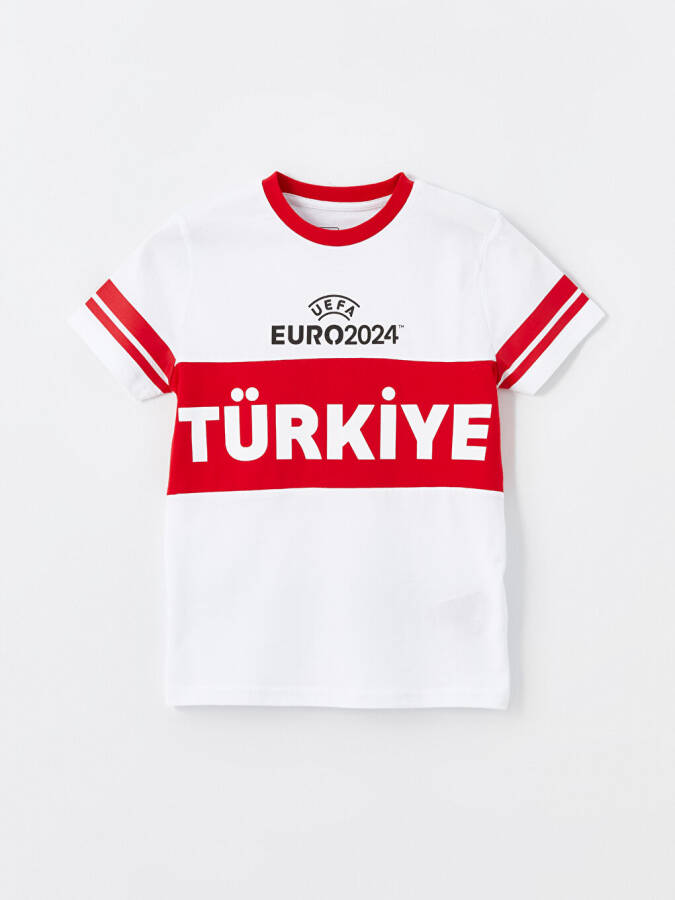 Euro 2024 Turkey Printed Kids' T-Shirt with a Bicycle Collar - 4