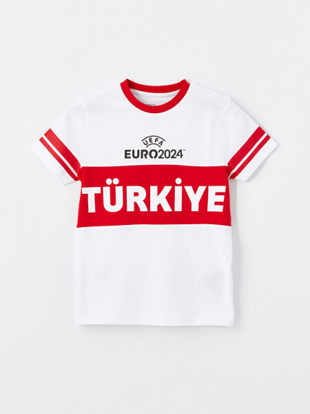 Euro 2024 Turkey Printed Kids' T-Shirt with a Bicycle Collar - 1