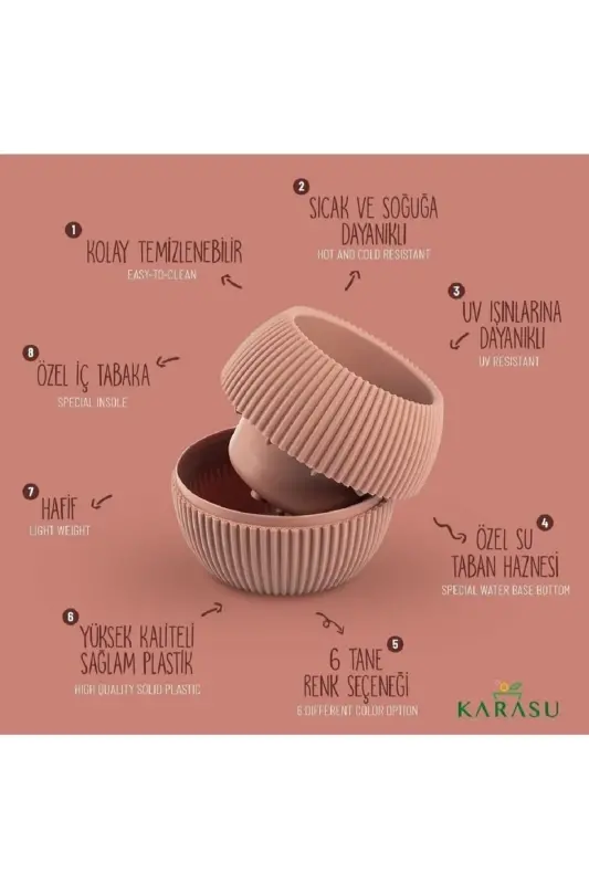 Ev Dekorasyonu Karasu Dekoratif Ve Modern Mercan Saksı Seti 5 Parça - ANTRASİT - 7