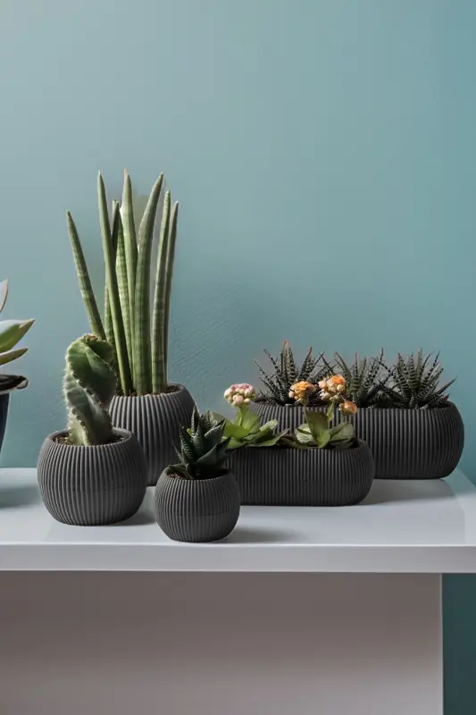 Ev Dekorasyonu Karasu Dekoratif Ve Modern Mercan Saksı Seti 5 Parça-ANTRASİT - 1