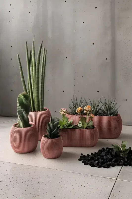 Ev Dekorasyonu Karasu Dekoratif Ve Modern Mercan Saksı Seti 5 Parça-SOFT PEMBE - 1